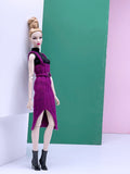 Handmade by Jiu 034 - Dark Purple Knitting Sweater Dress For 12“ Dolls Like Fashion Royalty FR Poppy Parker PP Nu Face NF