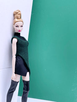 Handmade by Jiu 035 - Dark Green Knitting Sweater Vest For 12“ Dolls Like Fashion Royalty FR Poppy Parker PP Nu Face NF