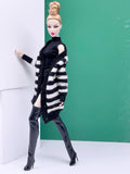 Handmade by Jiu 036 - Black/White Stripes Cardigan Sweater For 12“ Dolls Like Fashion Royalty FR Poppy Parker PP Nu Face NF