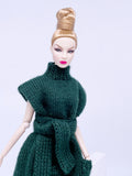 Handmade by Jiu 039 - Dark Green Knitting Sweater Dress For 12“ Dolls Like Fashion Royalty FR Poppy Parker PP Nu Face NF